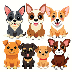 Adorable Collection of Cartoon Puppies Chihuahuas, Corgis, and More!