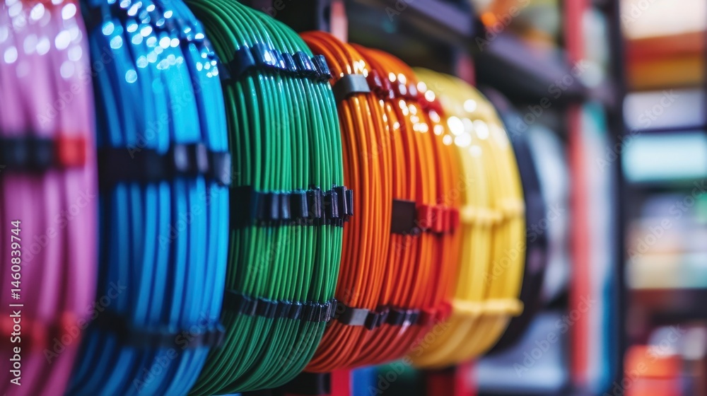 Poster colorful network cables in server room close up shot data center infrastructure telecommunications