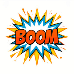 Comic book explosion with the word boom in orange letters for graphic design projects and presentations