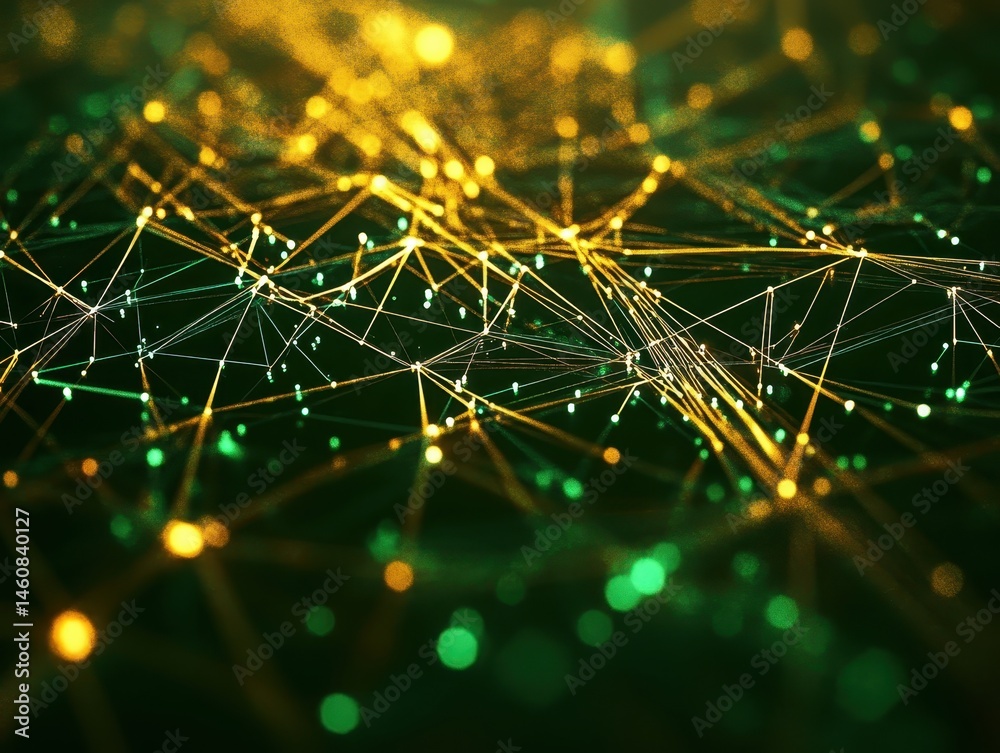 Poster Abstract network of interconnected glowing nodes and lines representing data flow and technological connectivity with bokeh effect