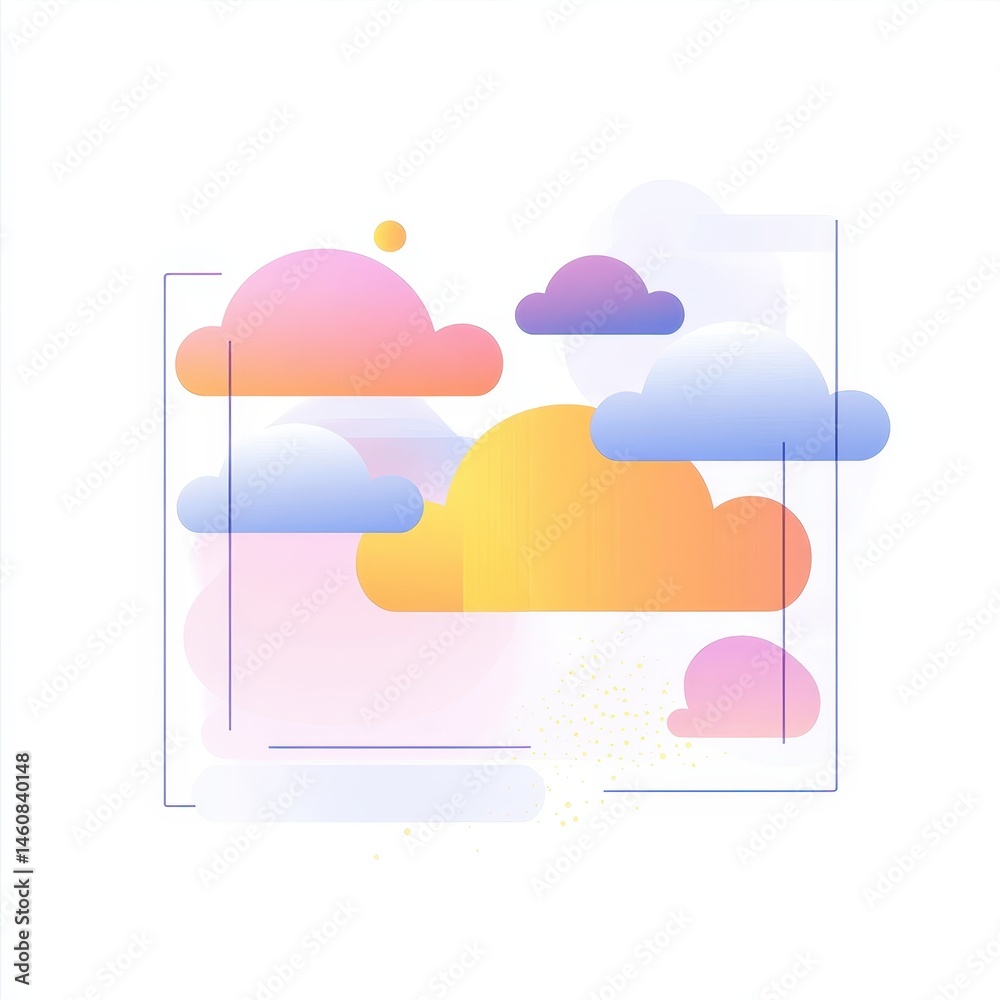 Poster Gradient Clouds Graphic Illustration with Soft Pastel Colors in Square Frame on White Background Abstract Design