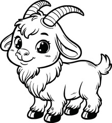 black and white line art vector cartoon goat isolated for coloring page