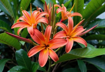 Vibrant orange flowers blooming amidst lush green leaves