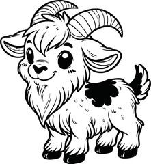 black and white line art vector cartoon goat isolated for coloring page