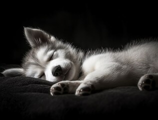 Obraz premium Cozy Sleeping Puppy Embracing Peaceful Moment in Soft Shadows