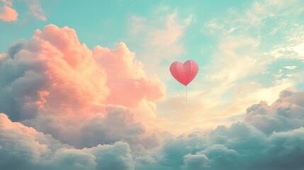 Fototapeta premium A Box flying on a parachute with pink cloud in valentine day,package flying down from sky and cloud with parachute, concept for delivery service,shopping online,air delivery service.