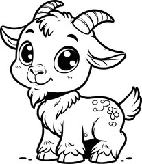 black and white line art vector cartoon goat isolated for coloring page