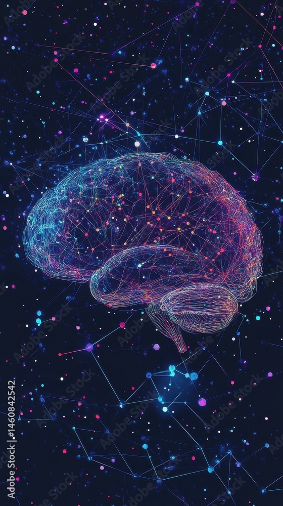 Aufkleber brain network digital art illustration of neural connections and artificial intelligence on dark bac