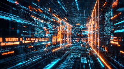 Digital data tunnel, abstract computer code