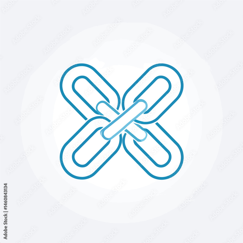 Poster interlocking chains icon design forming an x shape representing connection network and strong links 