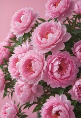 Dense cluster of pink peonies, soft pink backdrop,  floral design,  delicate
