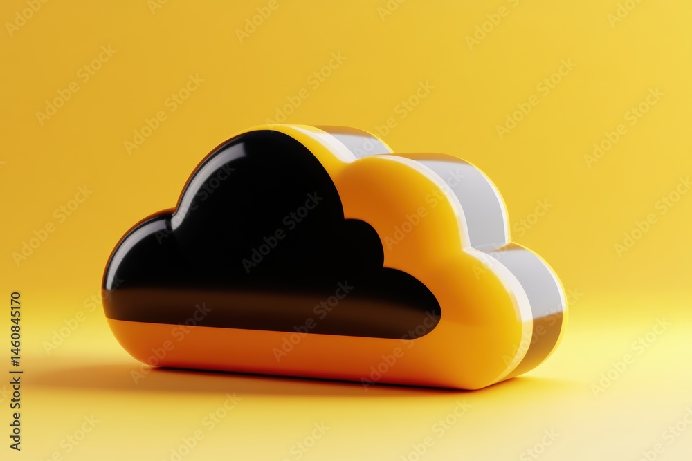 Poster Cloud Computing Concept on Yellow Background Close Up Studio Shot of Data Storage and Technology Solutions for Business