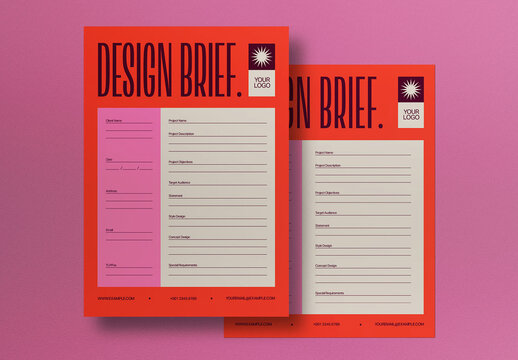 Pink & Orange Utilitarian Design Brief A4 & US Letter Layout
