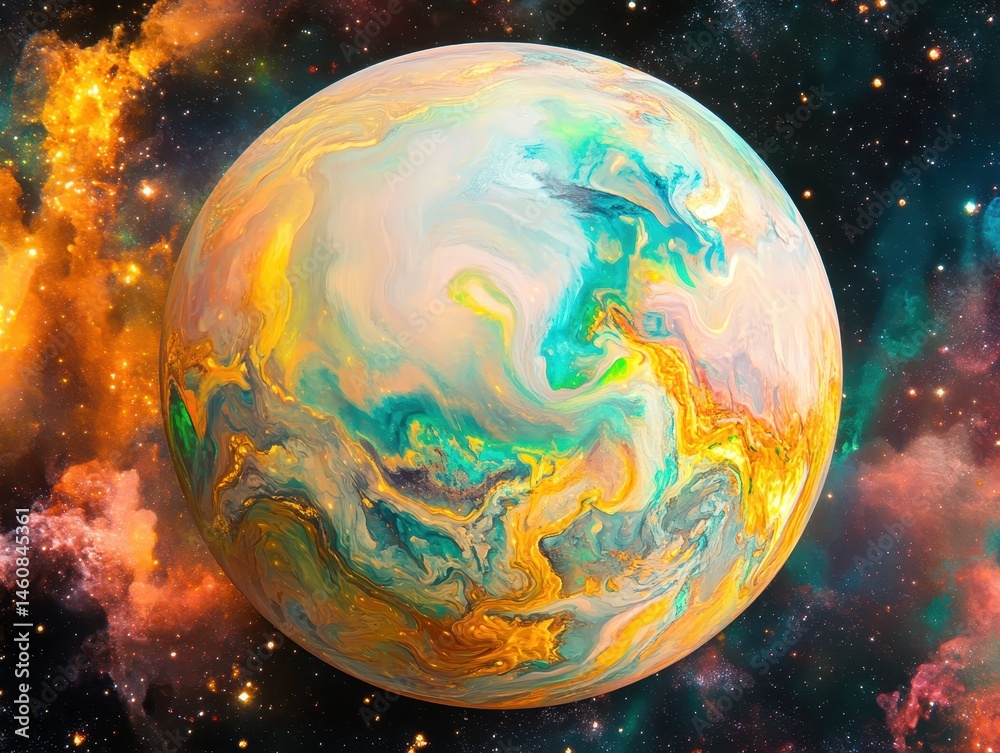 Leinwandbilder abstract planet in space with swirling colors and nebula background close up view digital art
