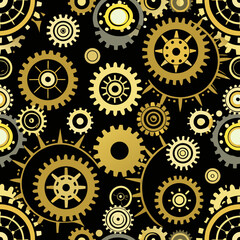 Steampunk Gear vector pattern in Gold and Black Background  