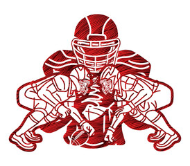 Group of American Football Sport Players Silhouette Mix Action Graphic Vector