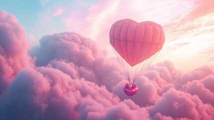 Obraz premium A Box flying on a parachute with pink cloud in valentine day,package flying down from sky and cloud with parachute, concept for delivery service,shopping online,air delivery service.
