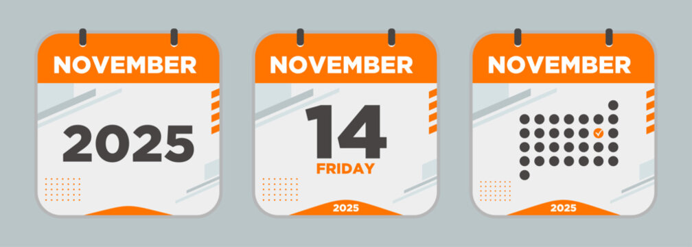 Modern Calendar icon. November. 2025 14 day. The concept of waiting for an important date. Day calendar with date November 14. Cheklist day calendar. Vector illustration.	
