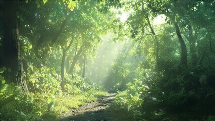 Obraz premium sun rays through the forest