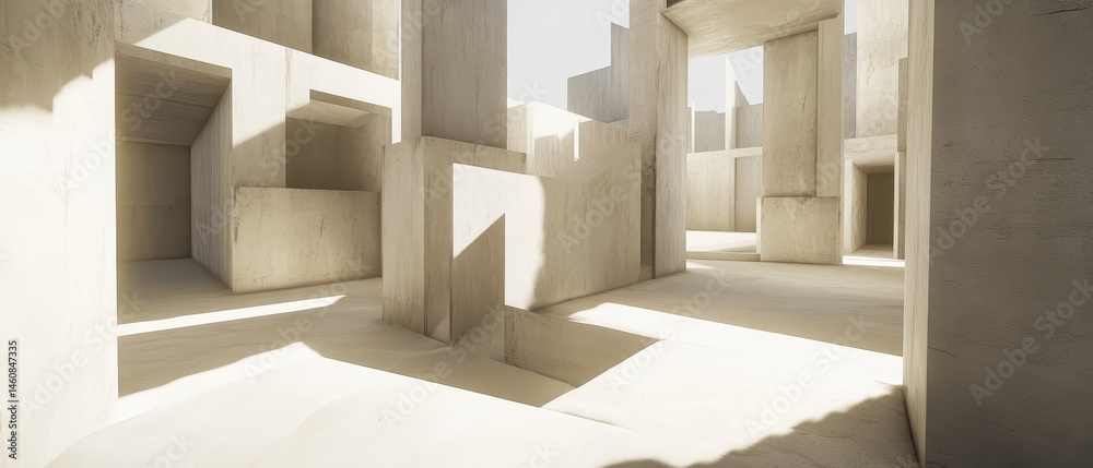 Fototapete abstract concrete architecture with geometric shapes and sunlight casting shadows creating a minimal