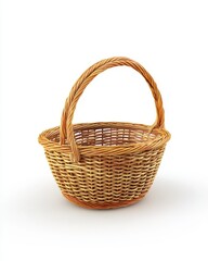 Obraz premium Wicker basket isolated on white background studio shot showcasing craftsmanship and traditional design for picnic storage or decoration