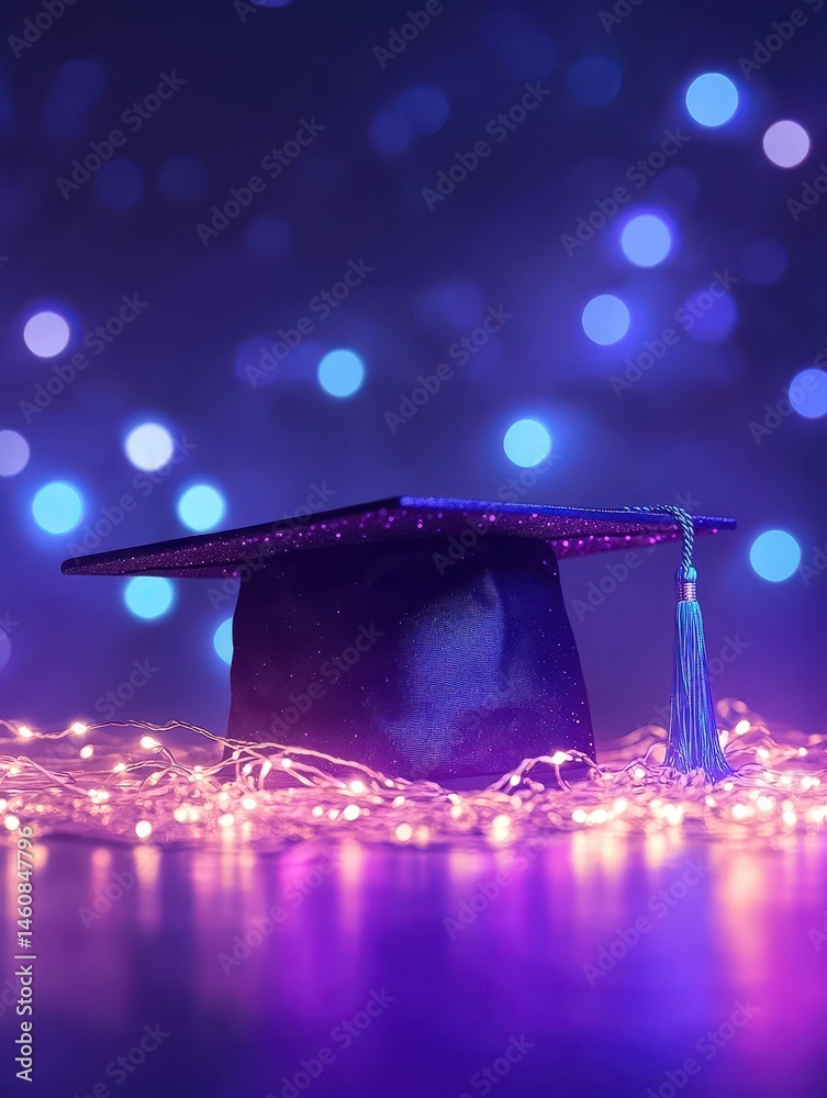 Aufkleber graduation cap still life with bokeh lights and reflection for academic achievement celebration in s