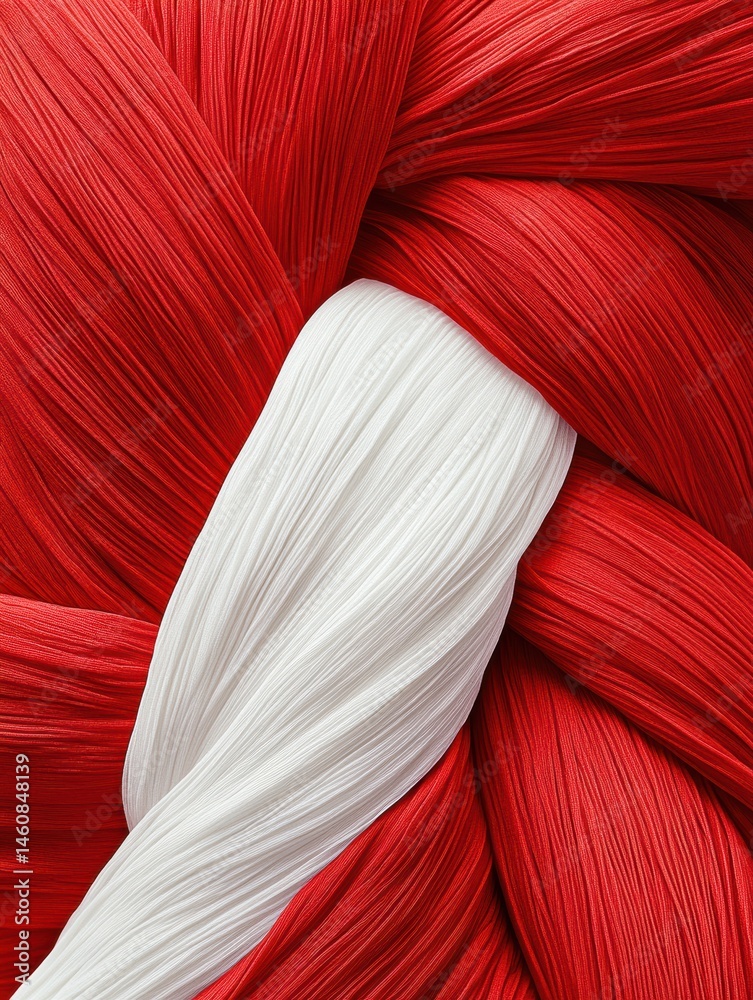 Leinwandbilder Abstract macro shot of red and white intertwined threads creating a dynamic pattern and texture close up
