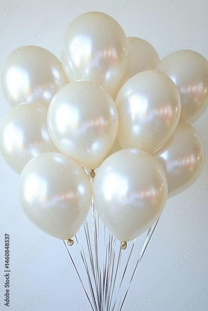 Poster bunch of cream balloons floating in studio setting close up celebration event party decoration