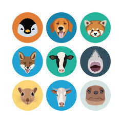 Cartoon Animals Vector Illustration Set Featuring Penguin Dog Red Panda Fox Cow Shark And Others