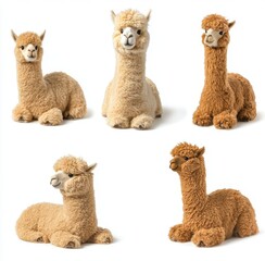 Fototapeta premium Adorable Plush Alpaca Toys in Various Poses and Textures