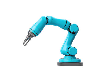 Turquoise robotic arm illustration on transparent background