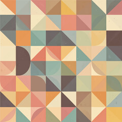 Retro geometric pattern with triangles and circles in muted pastel colors for vintage designs and backgrounds
