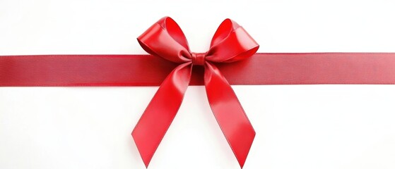 Festive Red Ribbon and Bow on White Background Overhead Close Up Gift Wrapping Decoration Holiday Celebration
