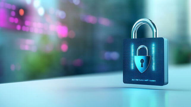 Securing digital assets lock mechanism cybersecurity office graphic design modern environment close-up view data protection