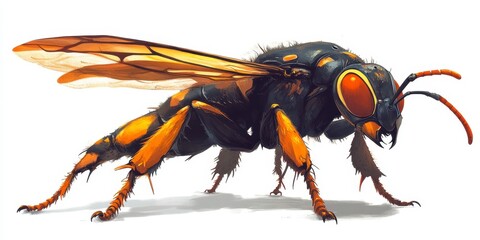 Obraz premium Detailed Illustration of a Realistic Insect with Bright Orange Features