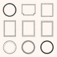 Set of vintage stamp frames and borders in various shapes for design projects and creative use