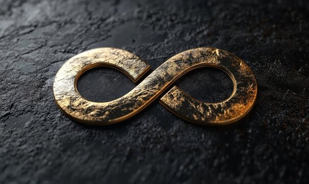 modern logo design with a golden infinity symbol on a textured black background, sleek and futuristic, Generative AI