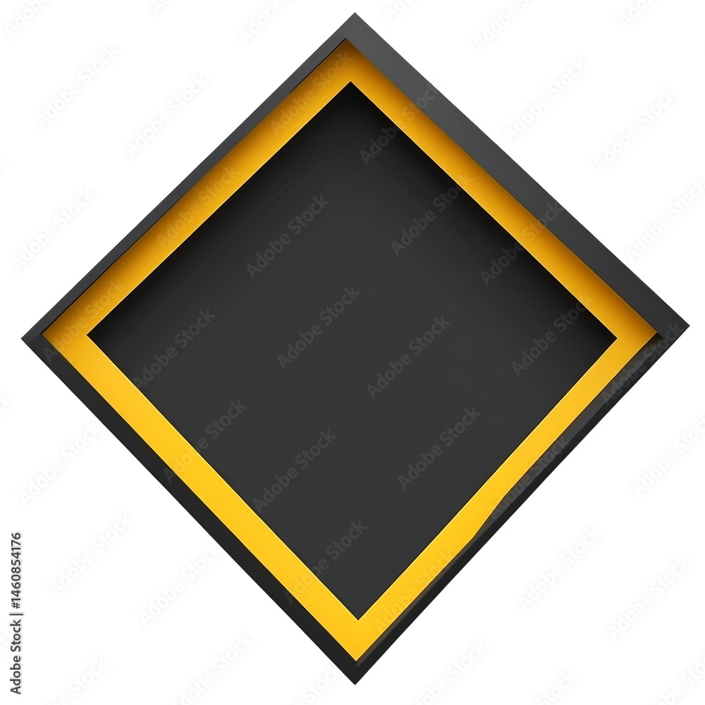 Poster geometric arrangement featuring a layered rhombus with vibrant yellow accents creating visual contra