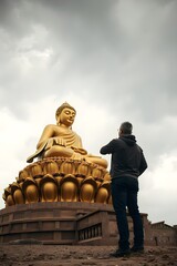 Fototapeta premium Golden buddha statue tourism travel asia buddhist culture religion meditation monument landmark asian zen trip