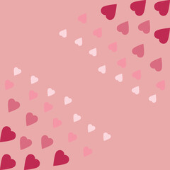 Scattered hearts in varying shades of pink float