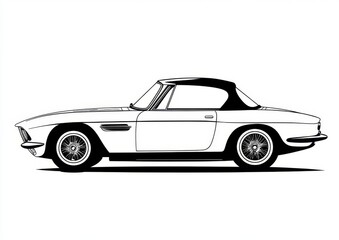 Side view of a classic convertible sports car, outlined in black.  Detailed rendering of a vintage automobile