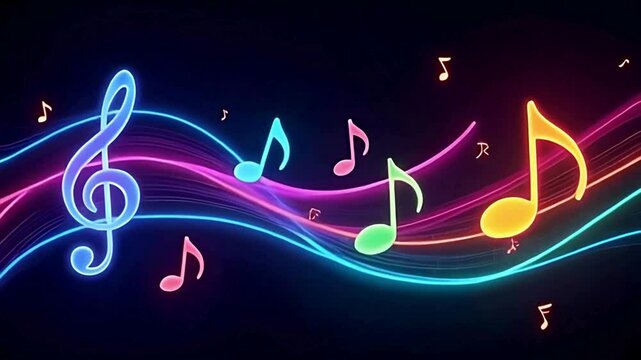 Colorful music notes animation video background for music production and lyric videos use 100 char on transparent background