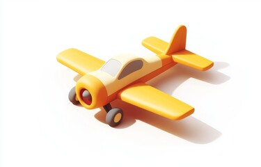 A stylized, cartoonish, yellow airplane, simple, 3D model