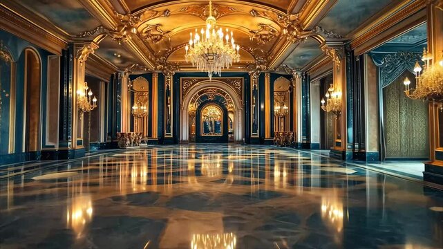 Elegant luxury grand ballroom with chandeliers and polished marble floor in an opulent setting, luxury grand ballroom in the opulent seamless ing overlay virtual video background