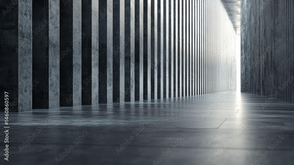 Poster a realistic 4k side angle view showcasing a 3d architectural background with a corridor formed by ve