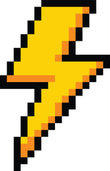 Pixel lightning bolt on white background. 8 bit pixel thunderbolt sign. Lightning strike symbol. flat style.