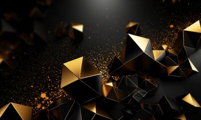 Abstract Geometric Black and Gold Shapes with Sparkles Background