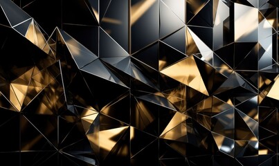 Abstract Geometric Pattern with Shiny Black and Gold Shapes