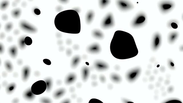 The video features a pattern with many black, amorphous spots scattered across clean, white background, filling entire frame repeating design.