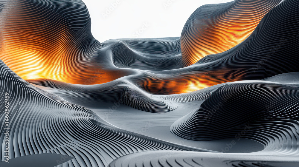 Poster a realistic 4k side view shows a three dimensional background with sound interpretation using orange